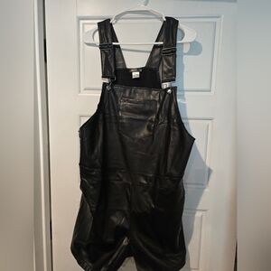 VENUS Black Faux Leather Overall Shorts